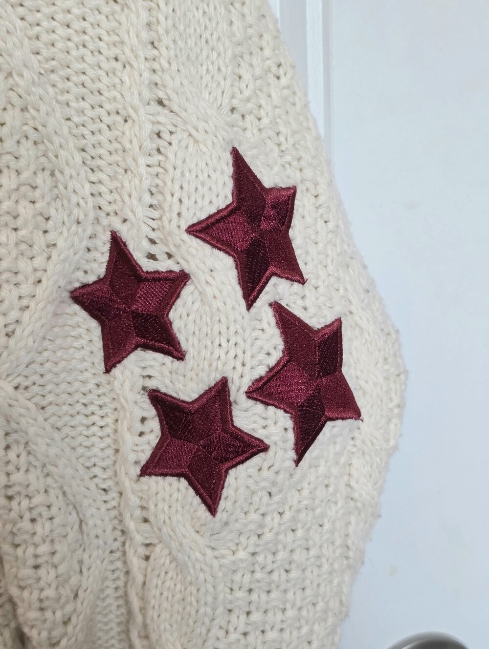 Taylor Swift Red Official Cardigan, Cream Color with Maroon Stars, Size M/L - Picture 5 of 13